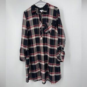 J. Jill Dress Size M Black/Red Plaid Shirt Roll Tab Sleeve